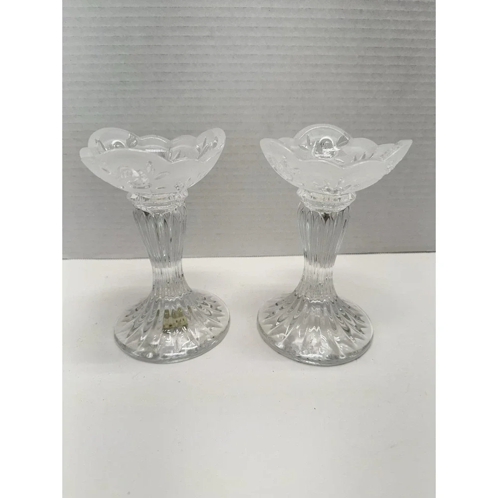 Oneida Crystal Pedestal Candle Holders German Made 5.5
